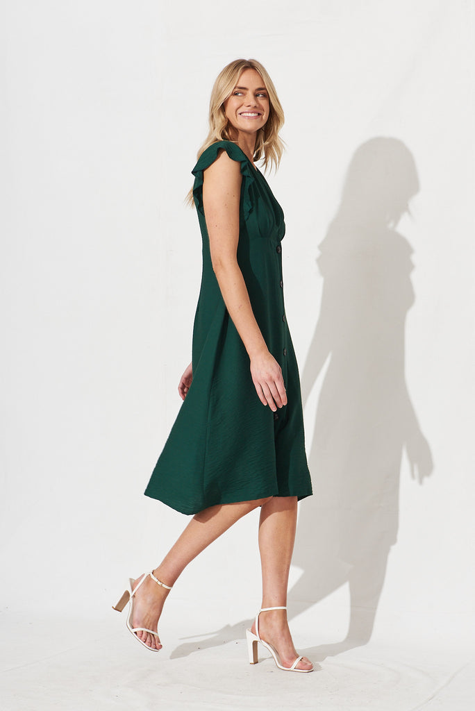Chica Dress In Emerald Linen Blend - side