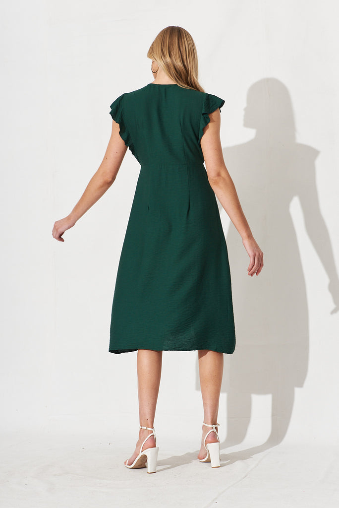 Chica Dress In Emerald Linen Blend - back