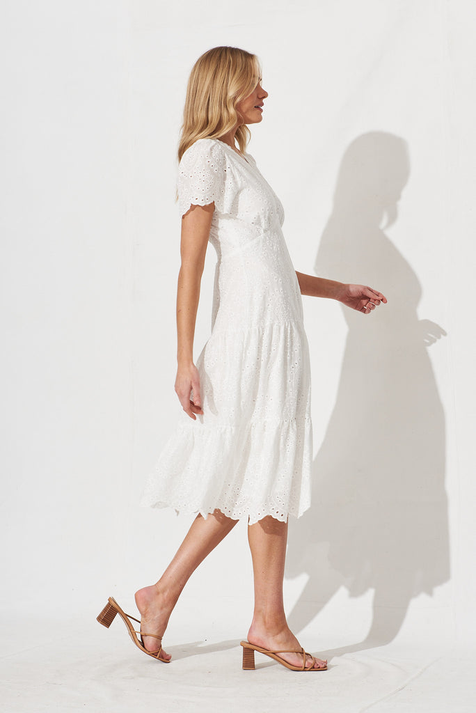 Charm Midi Dress In White Broderie - side