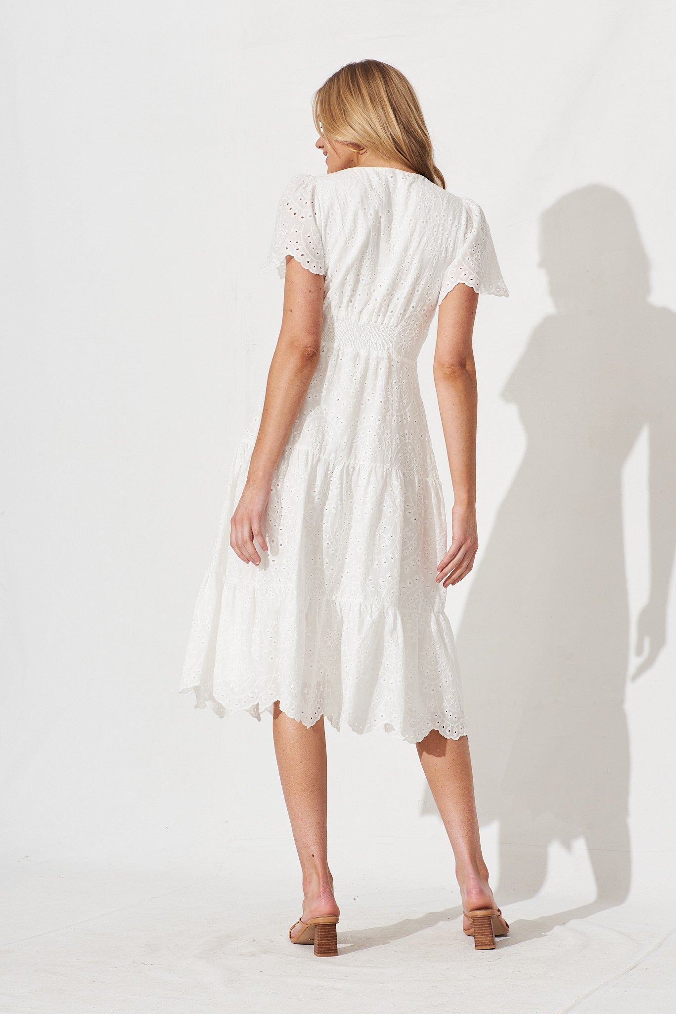 Charm Midi Dress In White Broderie St Frock