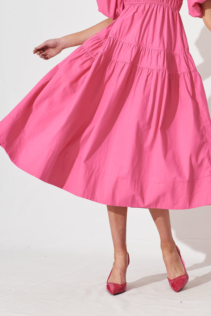 Amalie Midi Dress In Hot Pink Cotton - detail