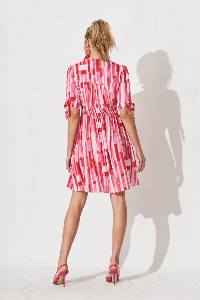 Quera Dress In Red With Pink Print - back