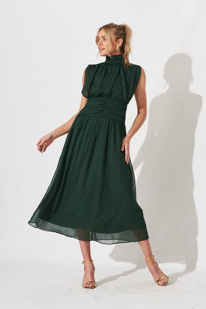 Rosamine Maxi Dress In Emerald Chiffon - full length
