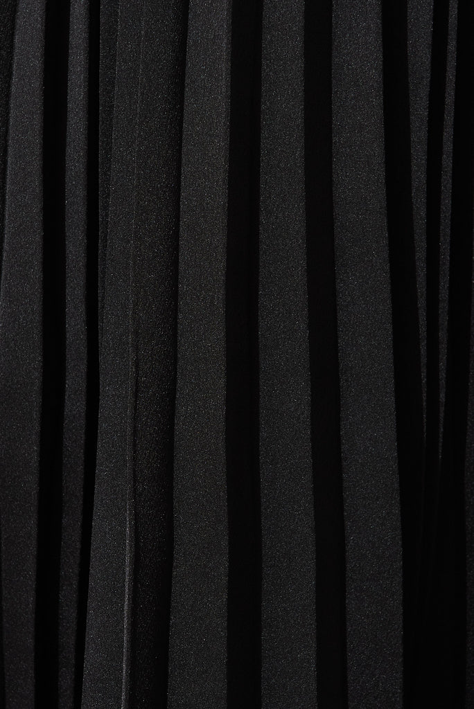 Simmie Midi Dress In Black Pleated Satin - fabric