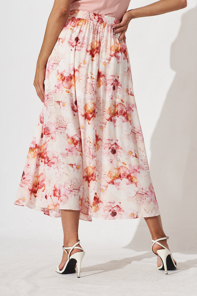 Kairi Midi Skirt In Blush With Pink Floral - back