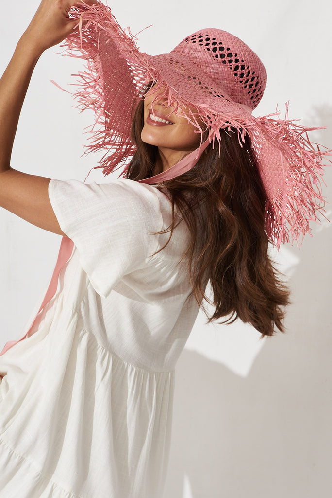 August + Delilah Kracy Straw Hat In Pink - side