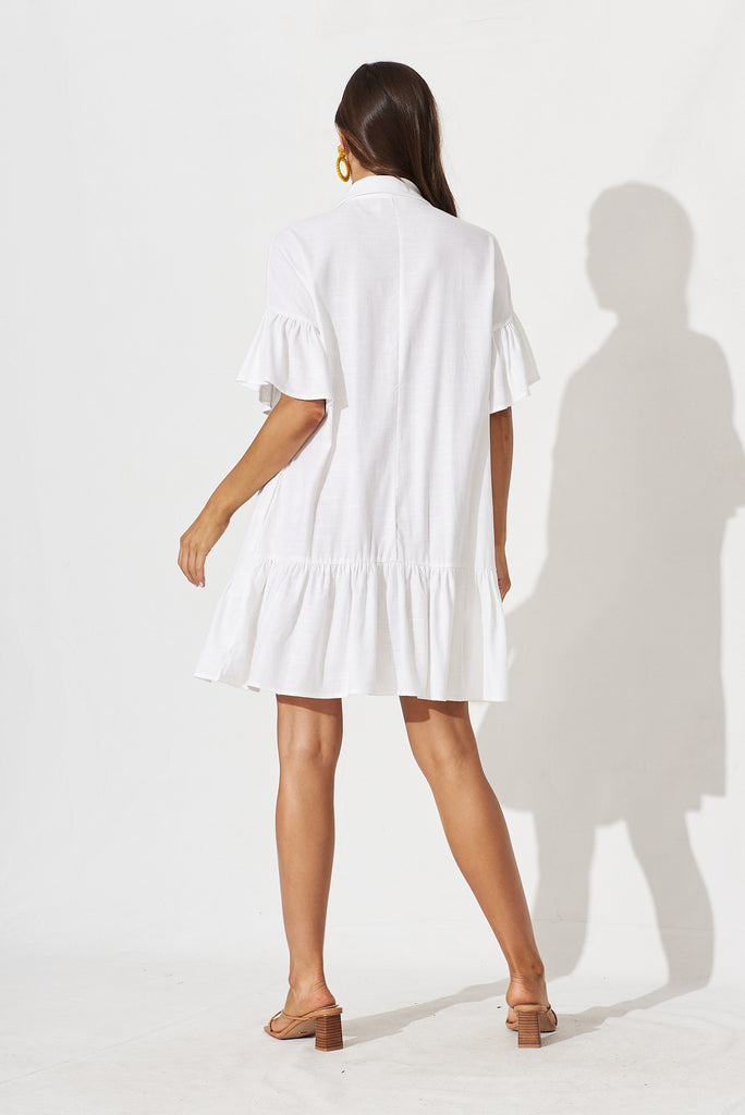 Freya Shirt Dress In White Linen Blend - back