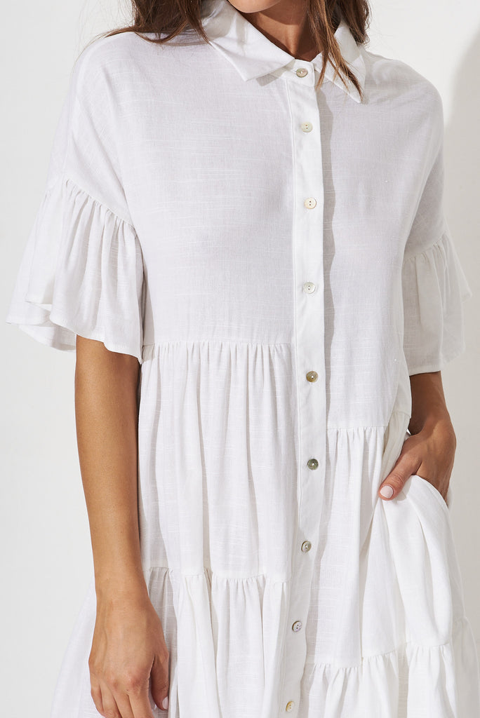 Freya Shirt Dress In White Linen Blend - detail