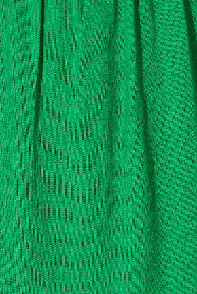 Plyra Sun Dress In Green Linen Blend - fabric