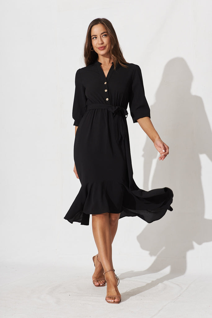 Jemimah Midi Dress In Black Crepe - full length