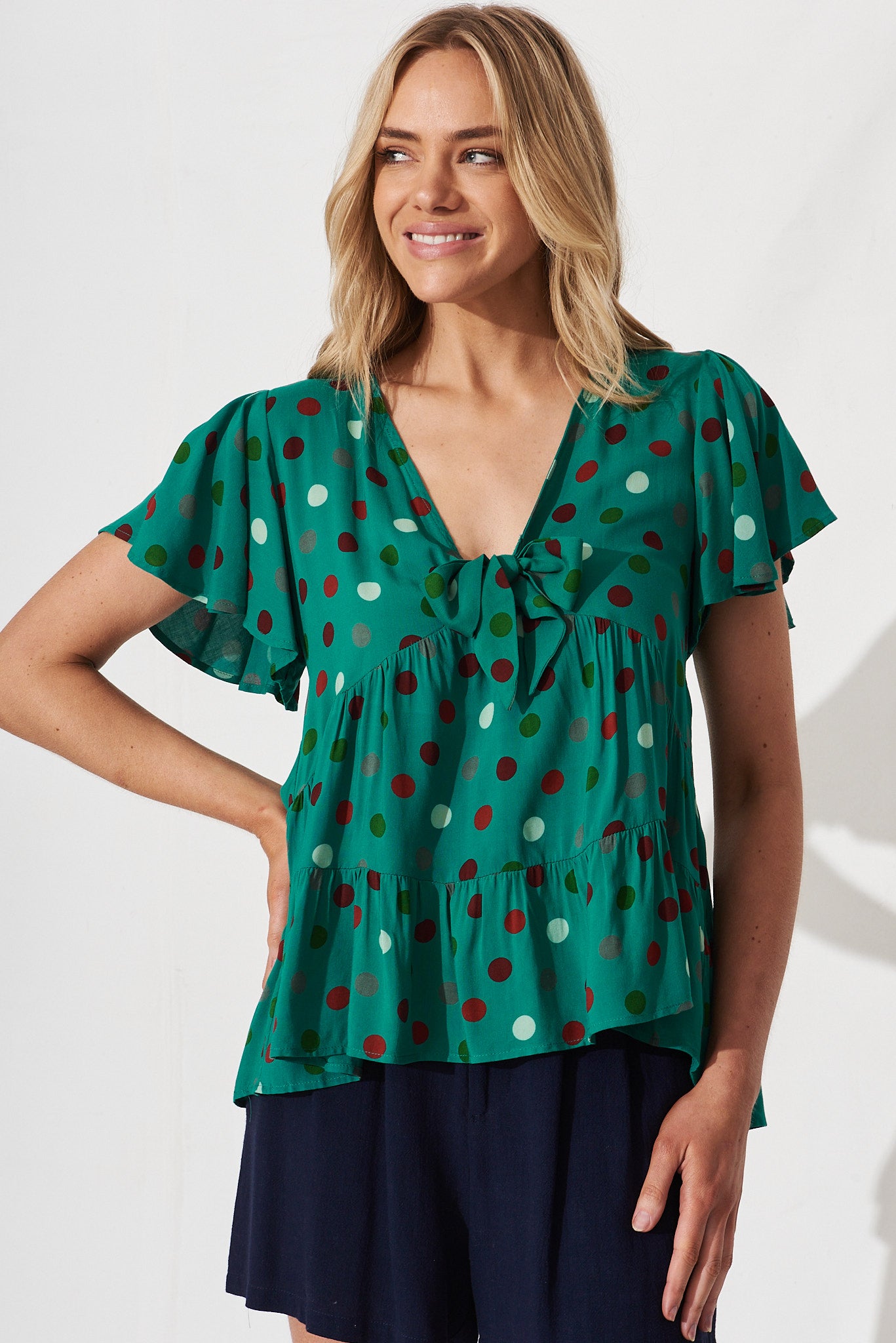 Brianly Top In Green With Red Dot - front