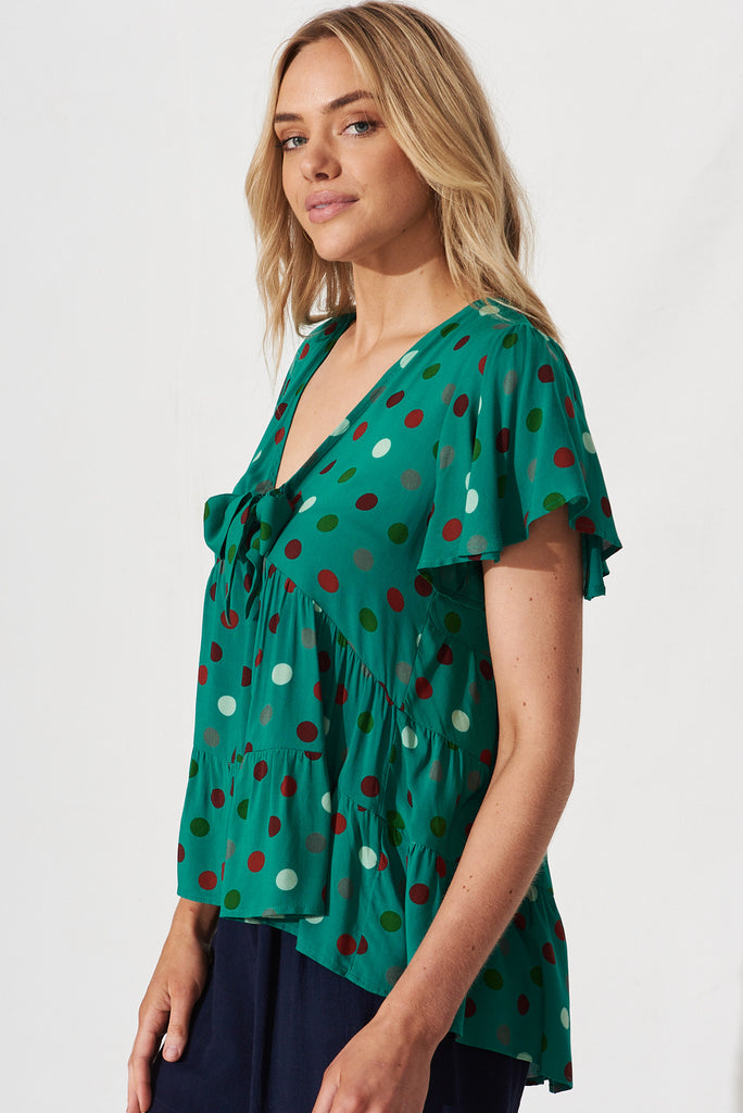 Brianly Top In Green With Red Dot - side