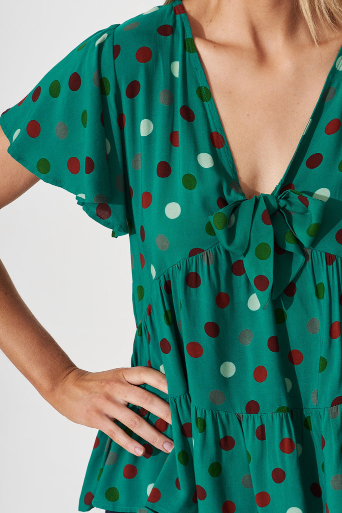 Brianly Top In Green With Red Dot - detail