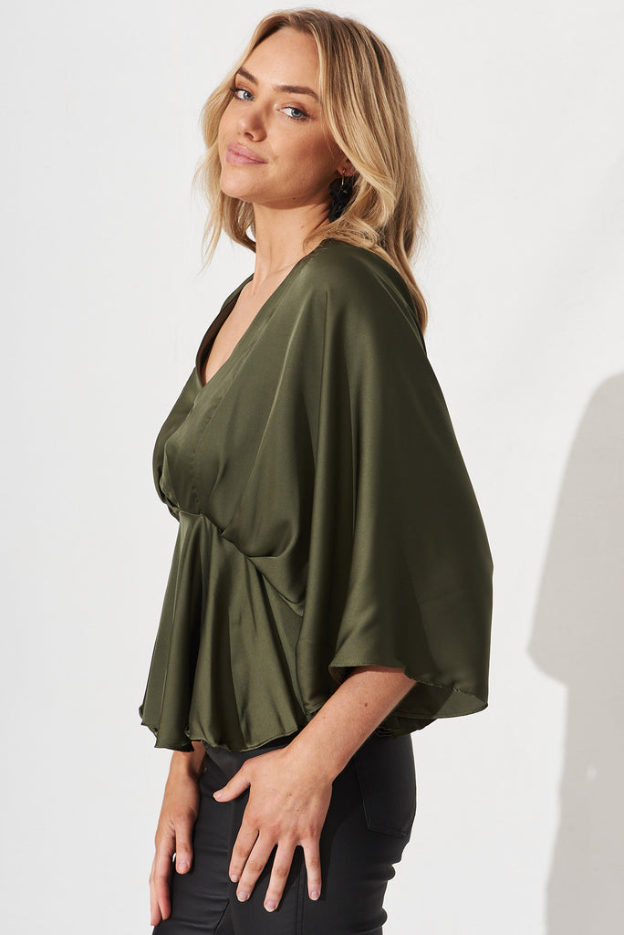 Hillary Top In Olive Satin - side