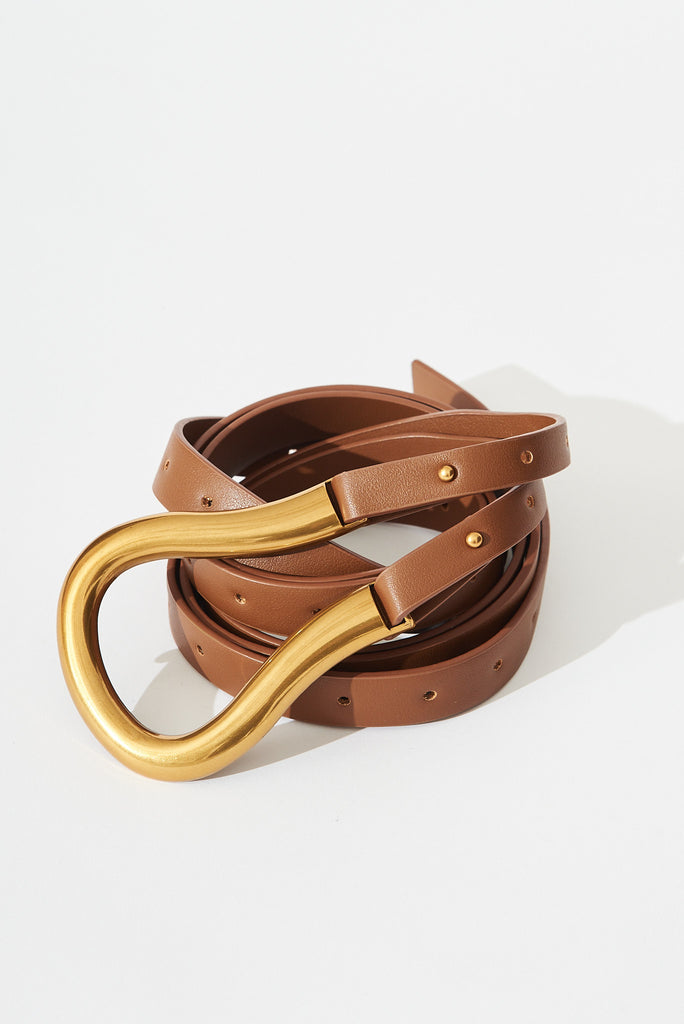 August + Delilah Bernie Belt In Brown With Gold Buckle - front
