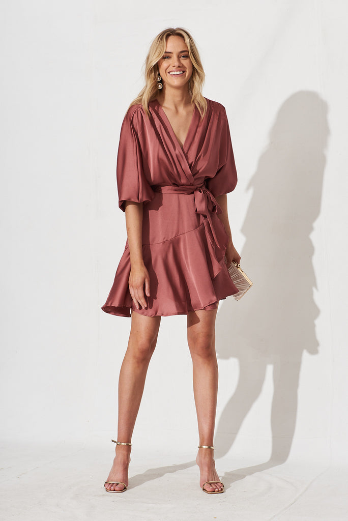 Brylie Dress In Dusty Pink Satin - full length