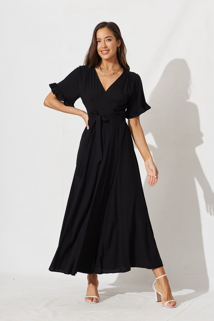 Rondal Maxi Wrap Dress In Black - full length
