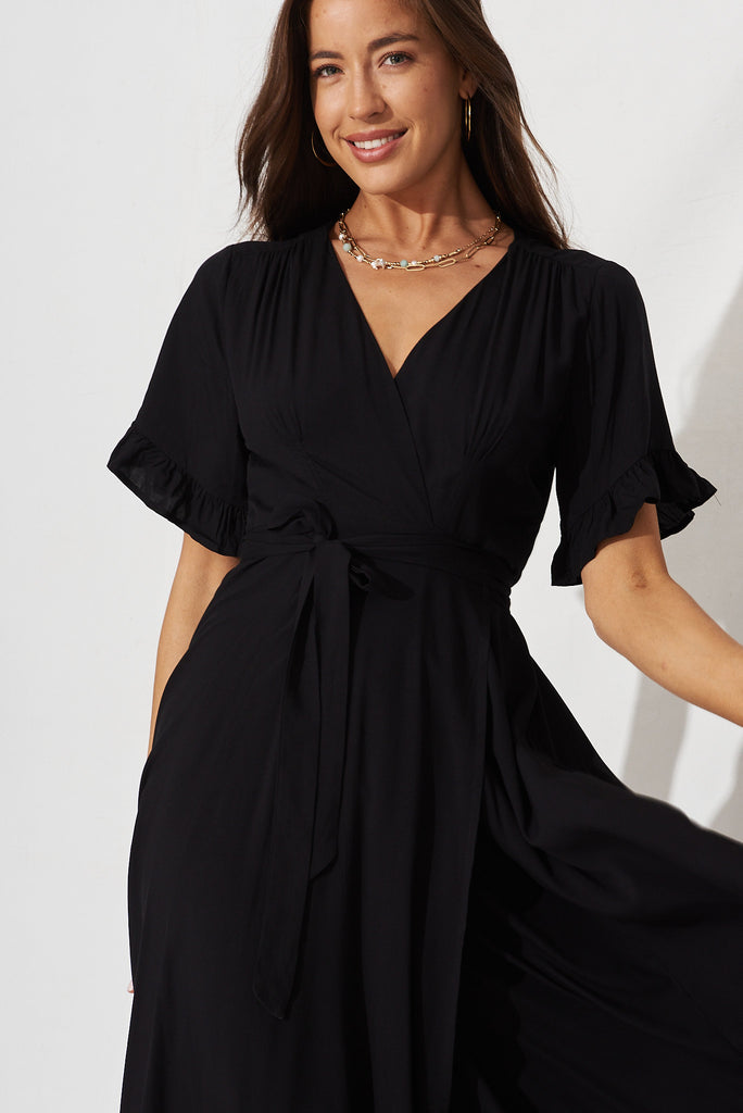 Rondal Maxi Wrap Dress In Black - front