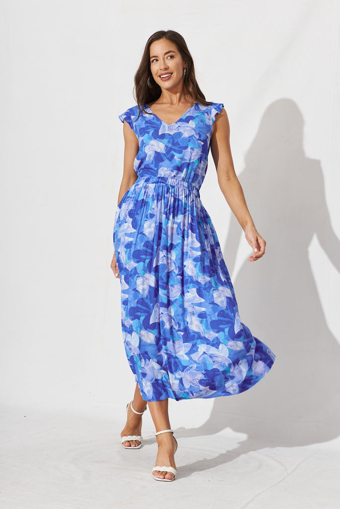 High Tea Skirt In Blue Geometric Floral - full length