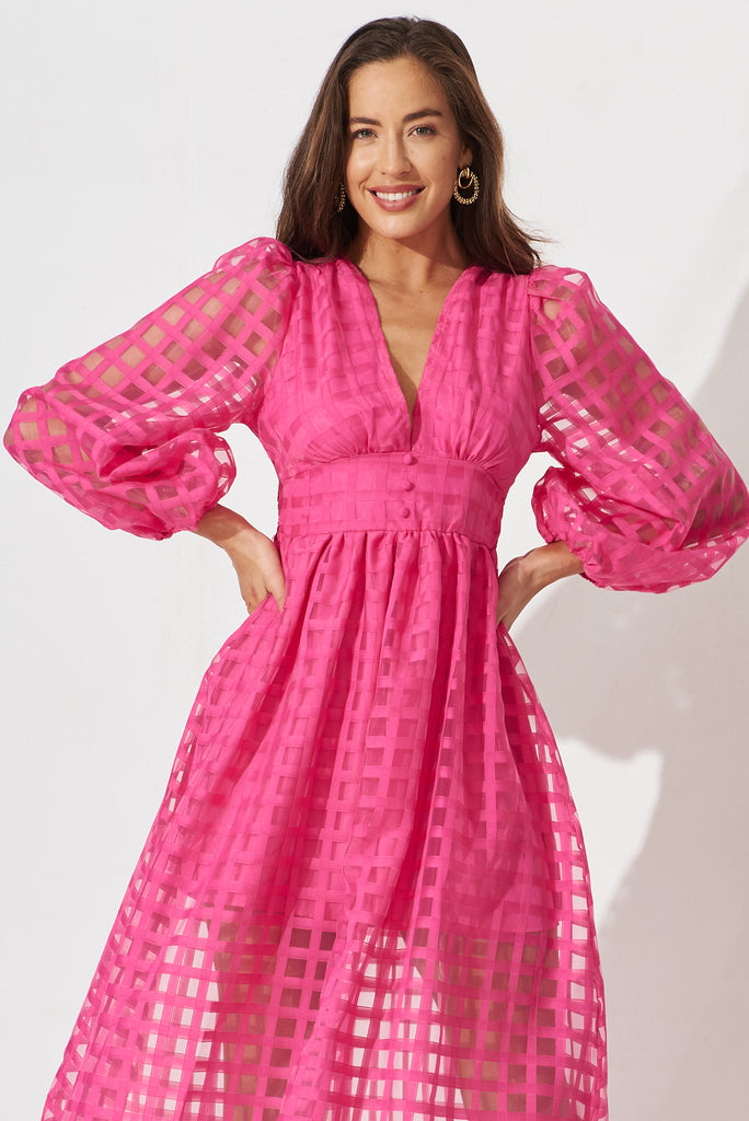 Destine Midi Dress In Pink Organza - front