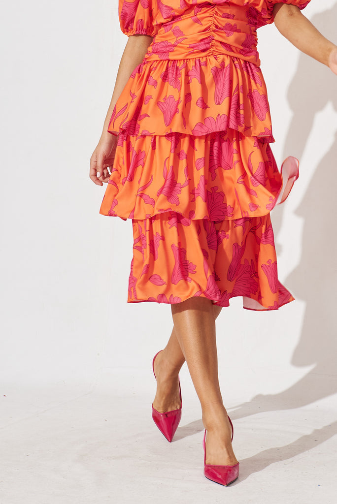 Alexiah Midi Dress In Coral With Pink Floral - detail