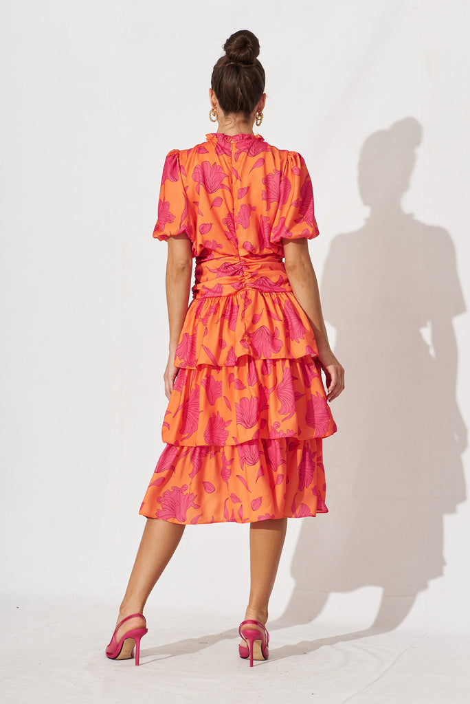 Alexiah Midi Dress In Coral With Pink Floral - back