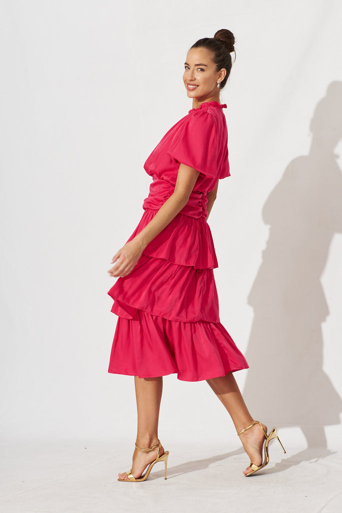 Alexiah Midi Dress In Hot Pink - side