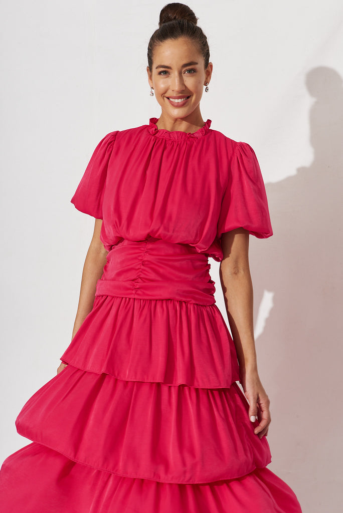 Alexiah Midi Dress In Hot Pink - front
