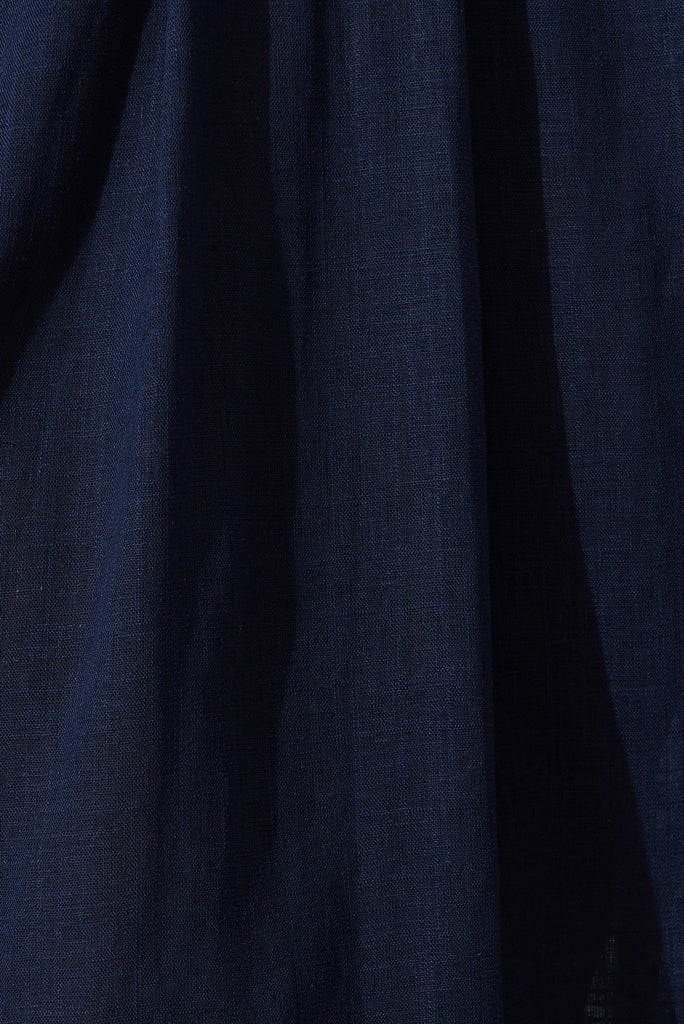Bailey Midi Skirt In Navy Linen - fabric