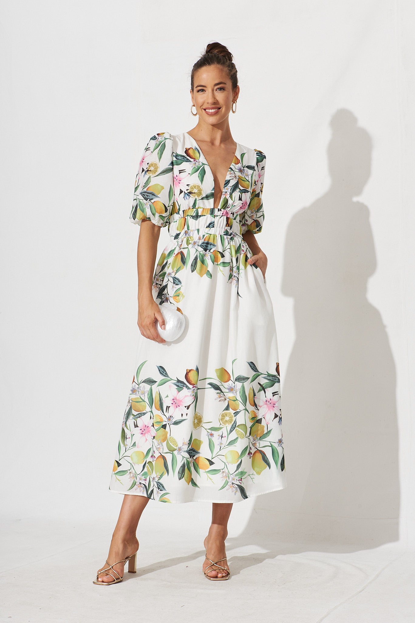 Gail Dress In White With Chocolate Print – St Frock