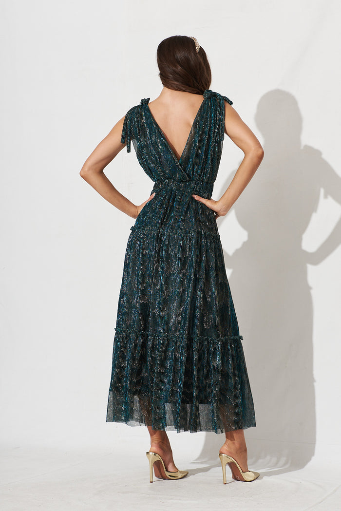 Annetta Maxi Dress In Emerald Lurex - back