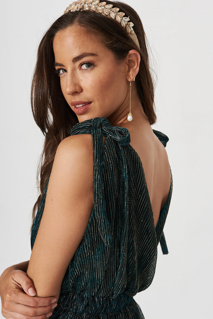 Annetta Maxi Dress In Emerald Lurex - detail