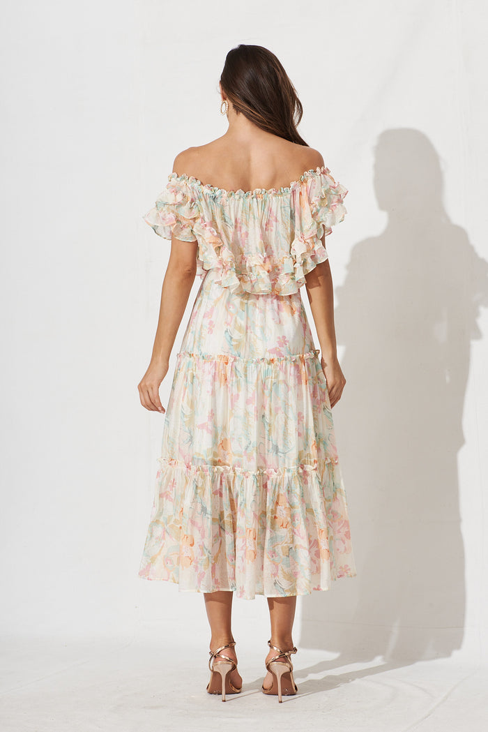 Franc Midi Dress In White With Pastel Multi Chiffon - back