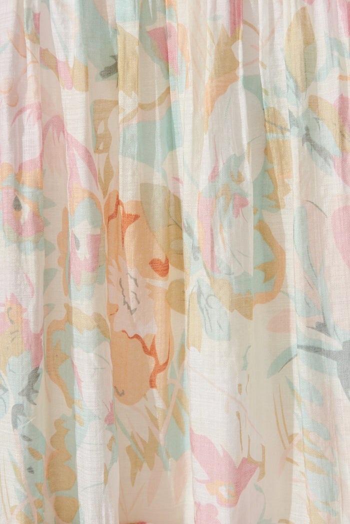 Franc Midi Dress In White With Pastel Multi Chiffon - fabric