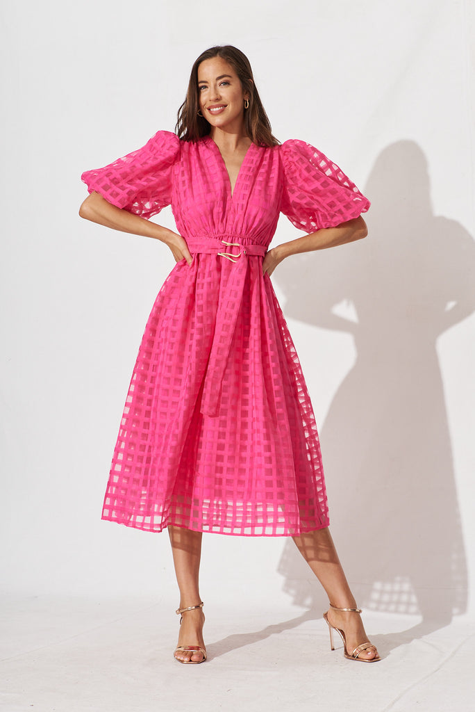 Partie Midi Dress In Hot Pink Organza - full length