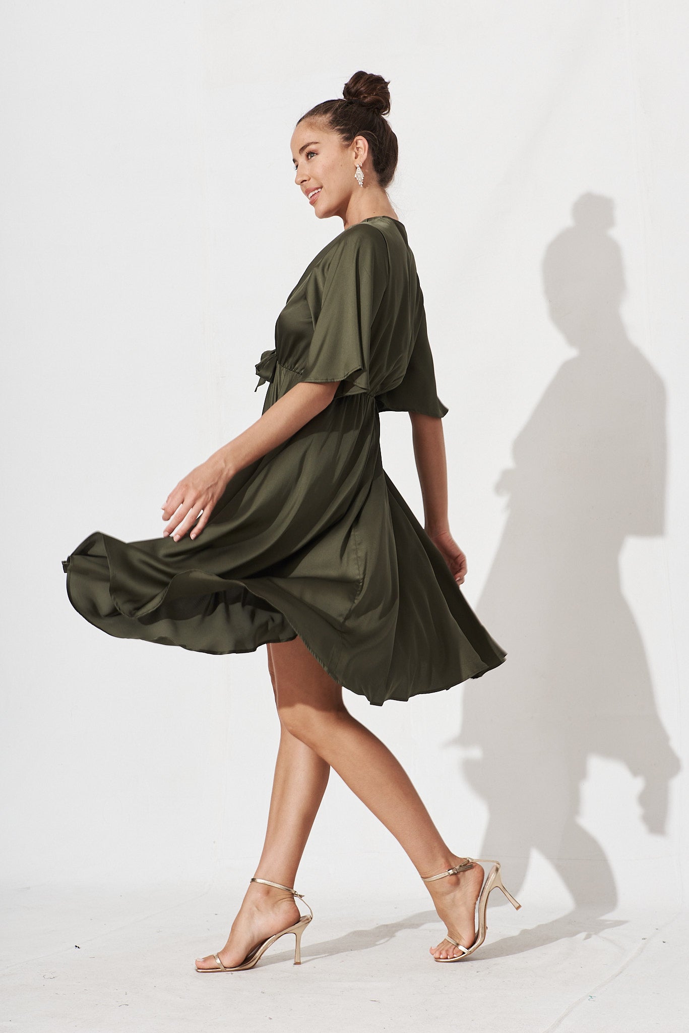 Buy QUIET-DRAMATIC ARMY GREEN ASYMMETRICAL DRESS for Women Online in India