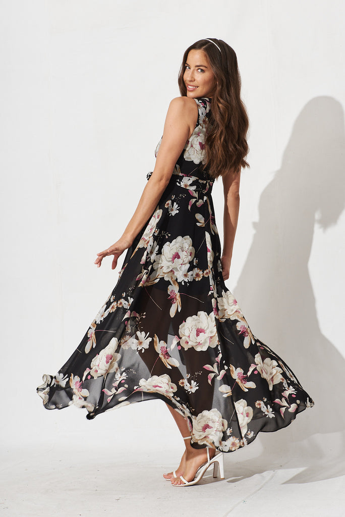 Desiree Maxi Dress In Black Floral Chiffon - side