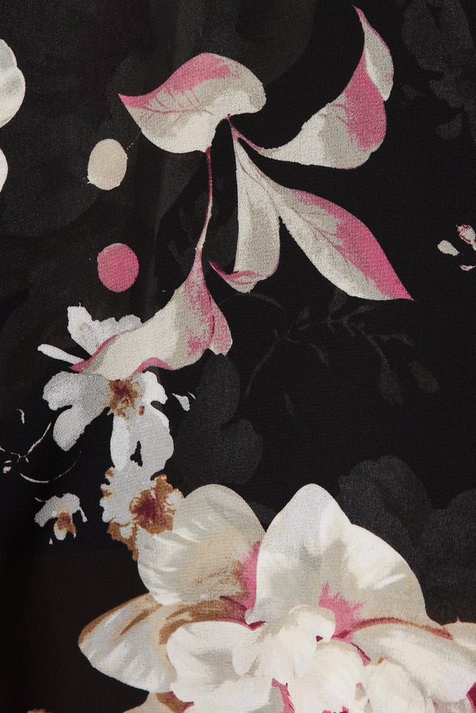 Desiree Maxi Dress In Black Floral Chiffon - fabric