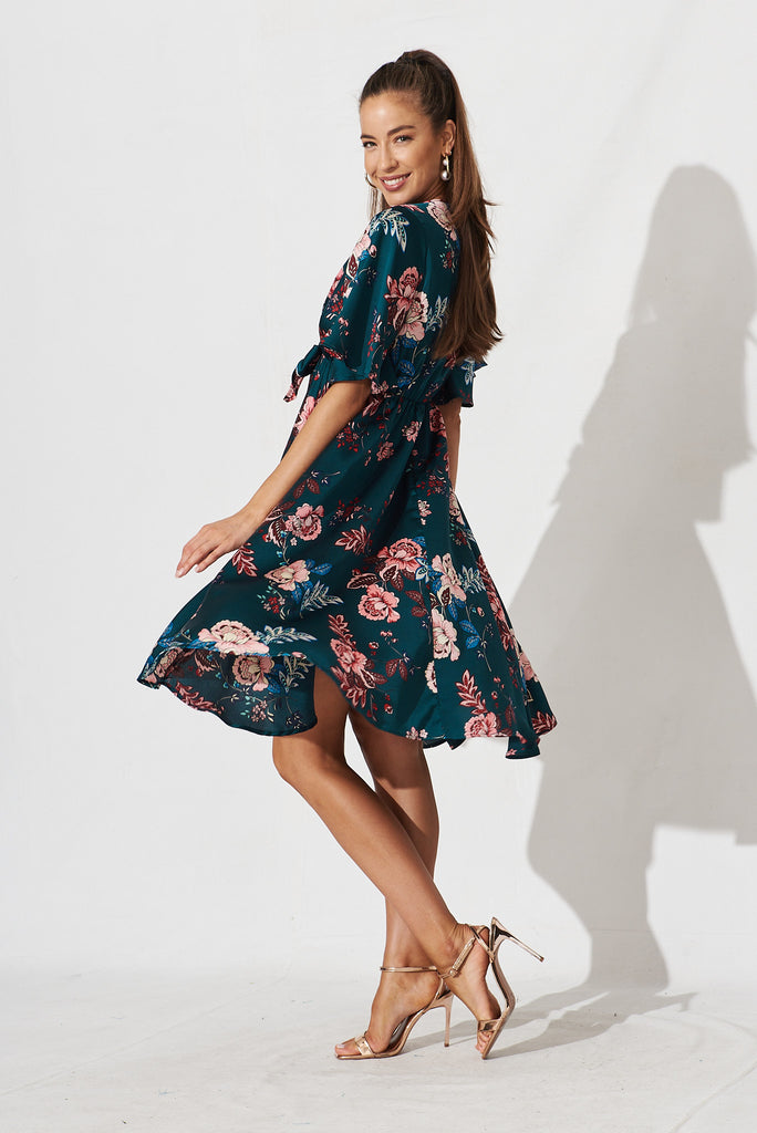 Helsinki Dress In Green With Blush Floral - side