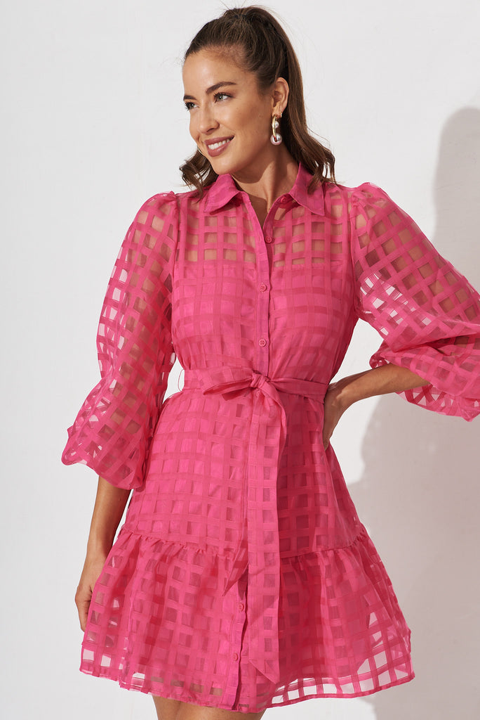 Giulia Shirt Dress In Hot Pink - front