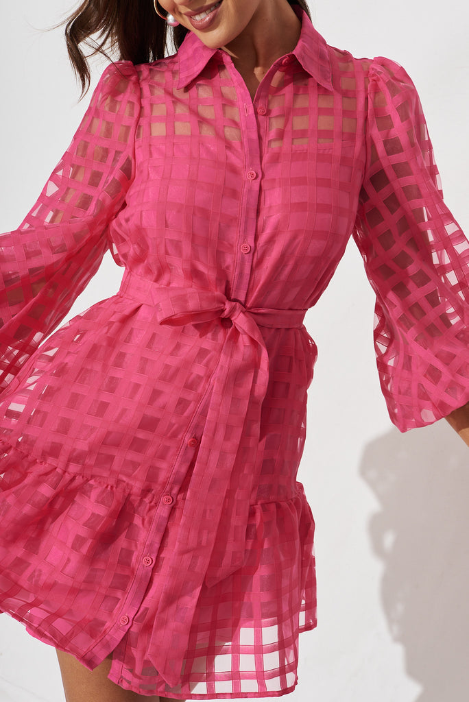 Giulia Shirt Dress In Hot Pink - detail