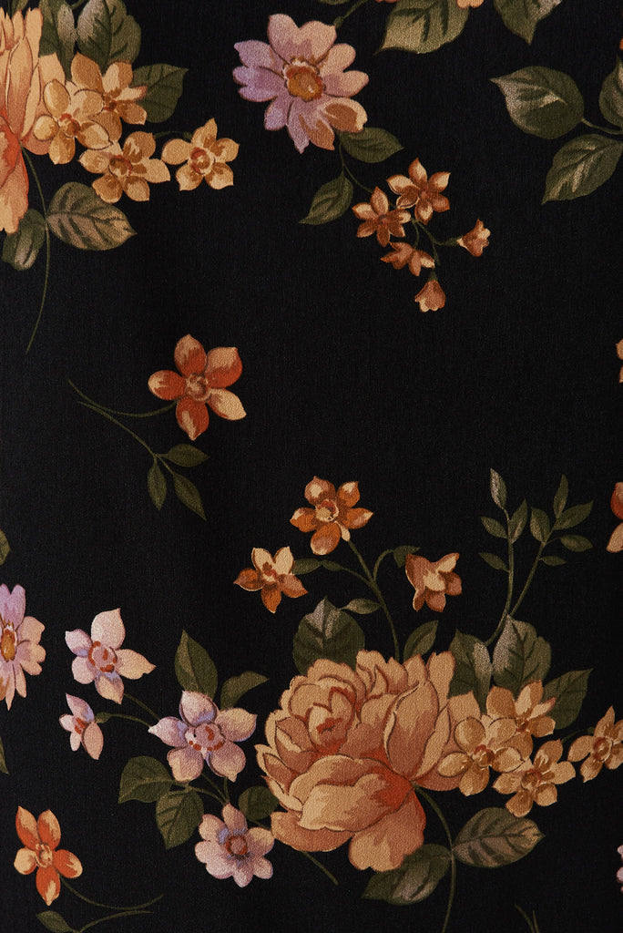 Fiona Shift Dress In Black With Apricot Floral - fabric