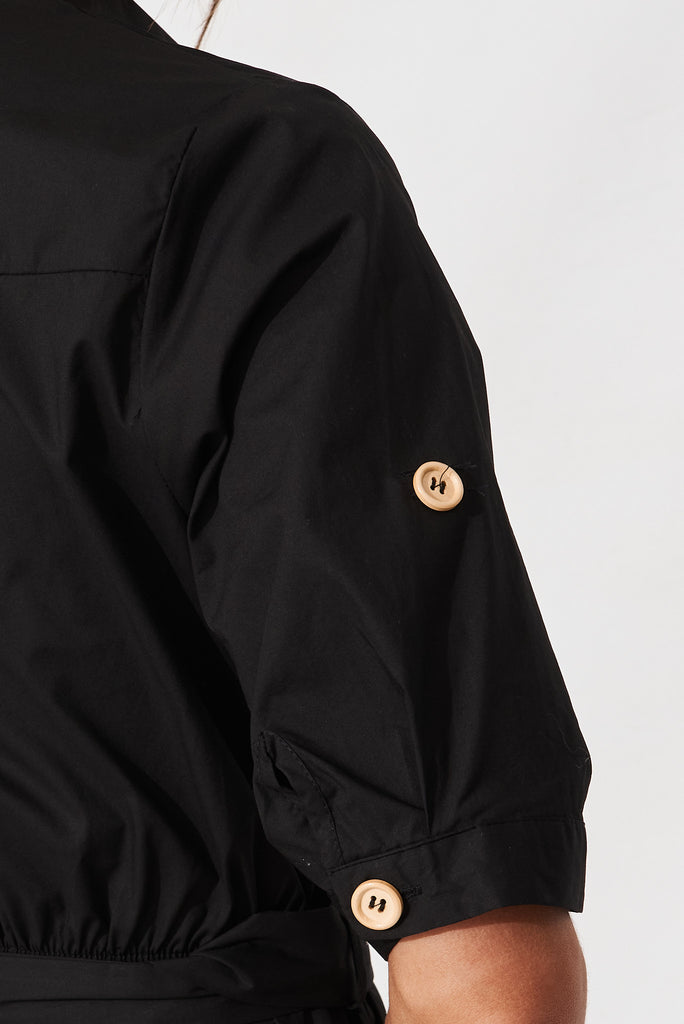 Cornella Midi Shirt Dress In Black Cotton - detail
