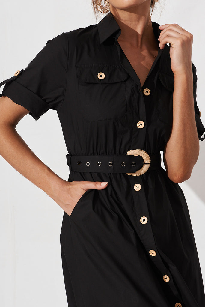 Cornella Midi Shirt Dress In Black Cotton - detail