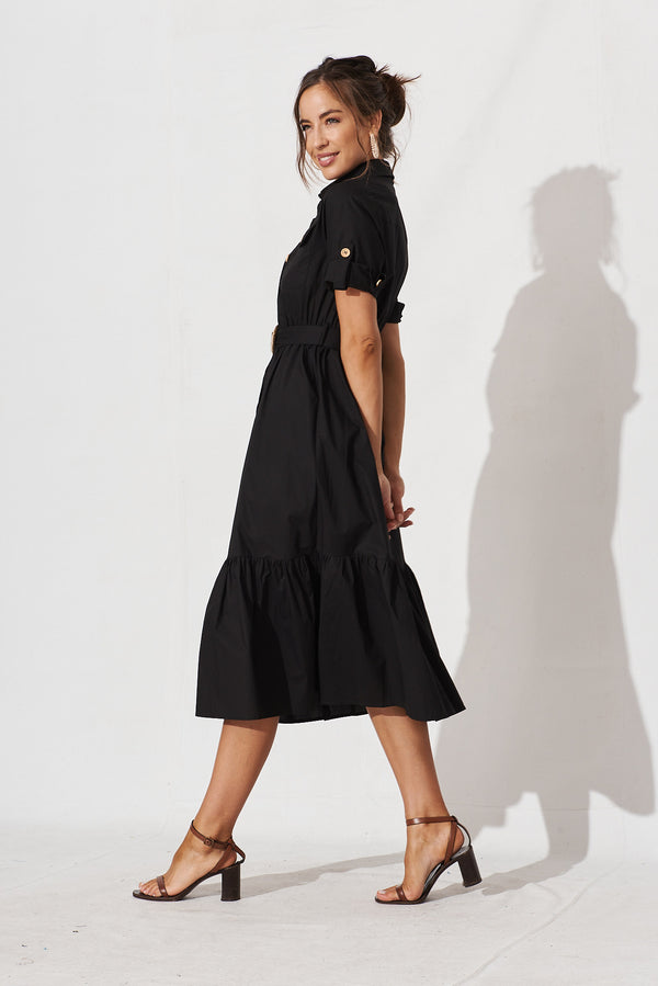 Cornella Midi Shirt Dress In Black Cotton – St Frock