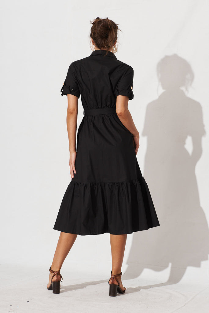 Cornella Midi Shirt Dress In Black Cotton - back
