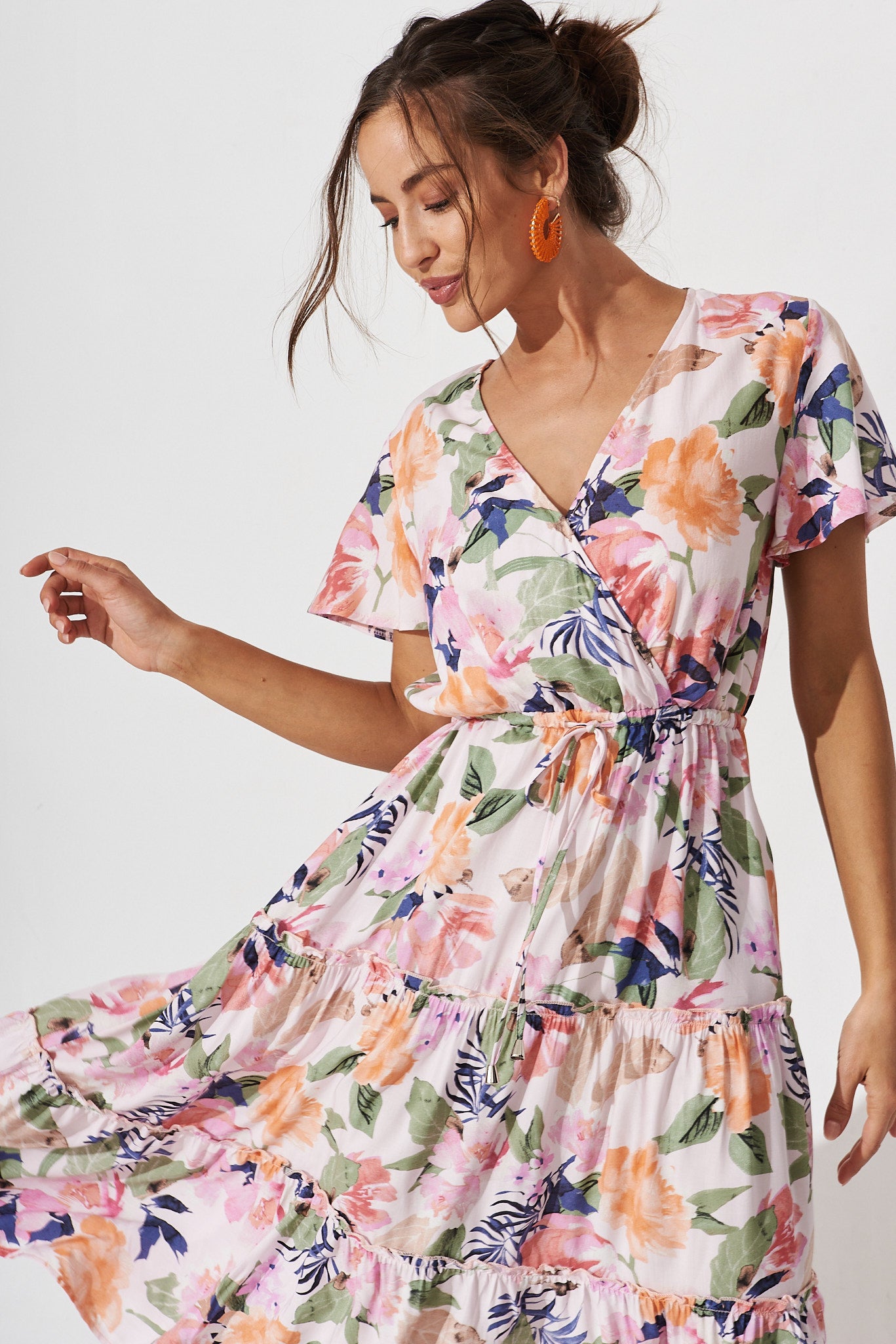Fresna Midi Dress In Pink With Multi Floral – St Frock