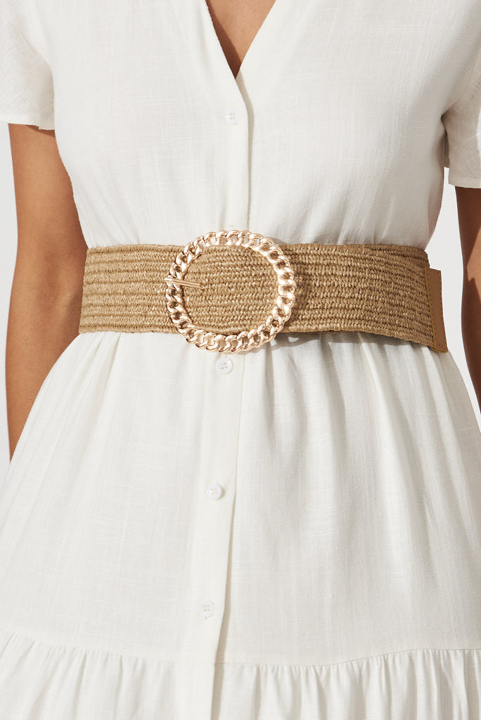 August + Delilah Tary Stretch Belt In Light Brown - front