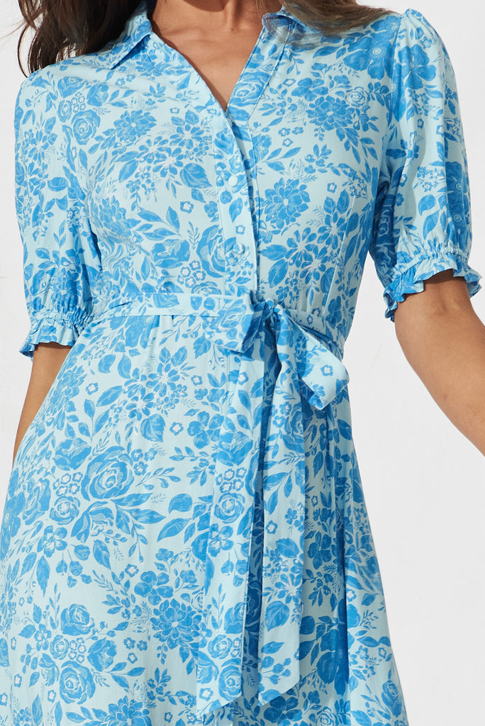 Geralda Midi Shirt Dress In Blue Floral - detail