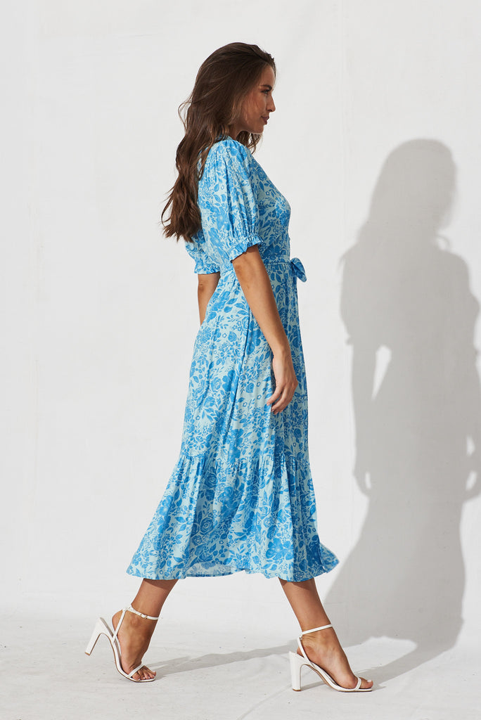 Geralda Midi Shirt Dress In Blue Floral - side